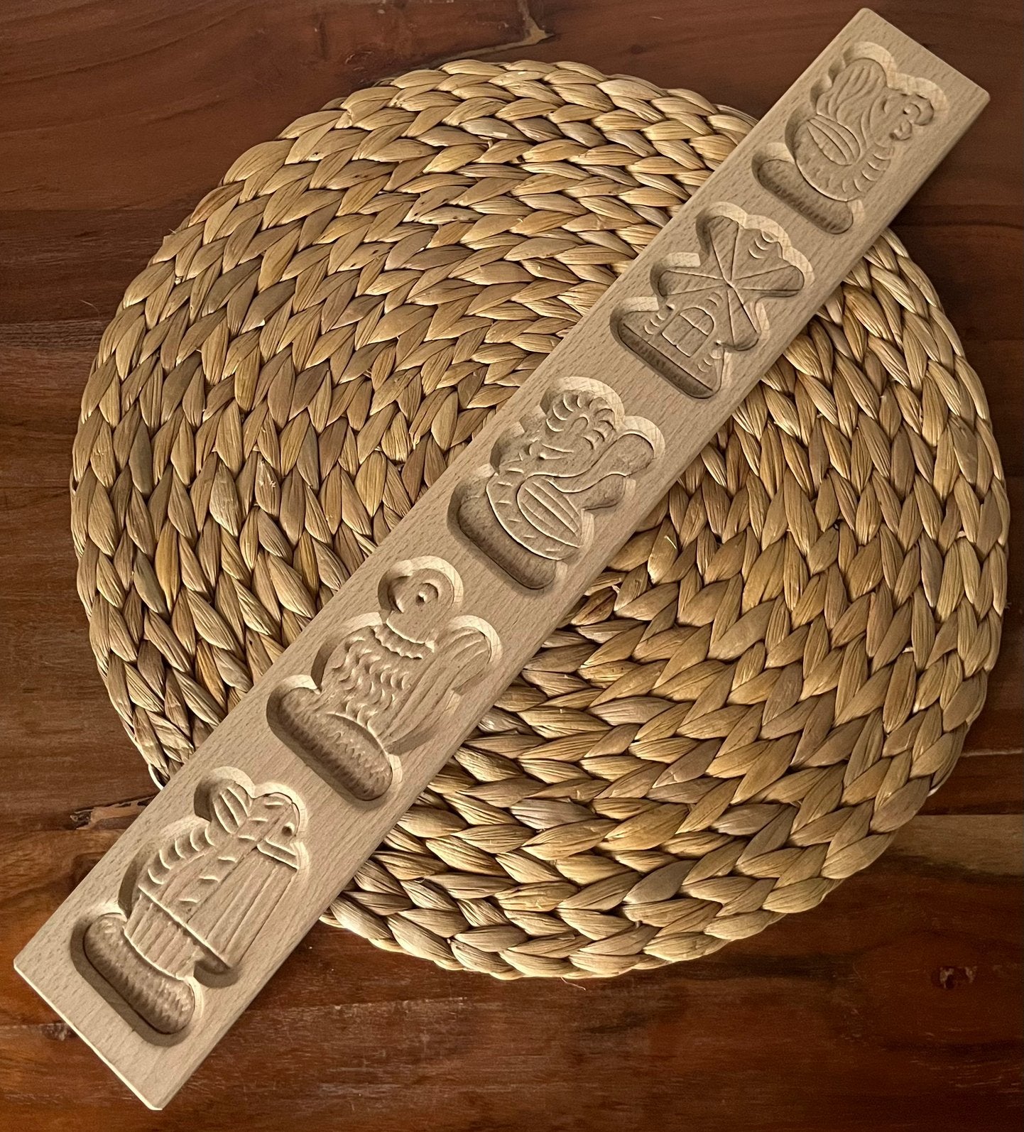 Houten speculaasplank met 5 figuren • Peppernuts Holland, Verzenden, Nieuw, Taarten of Cupcakes, Bakvorm