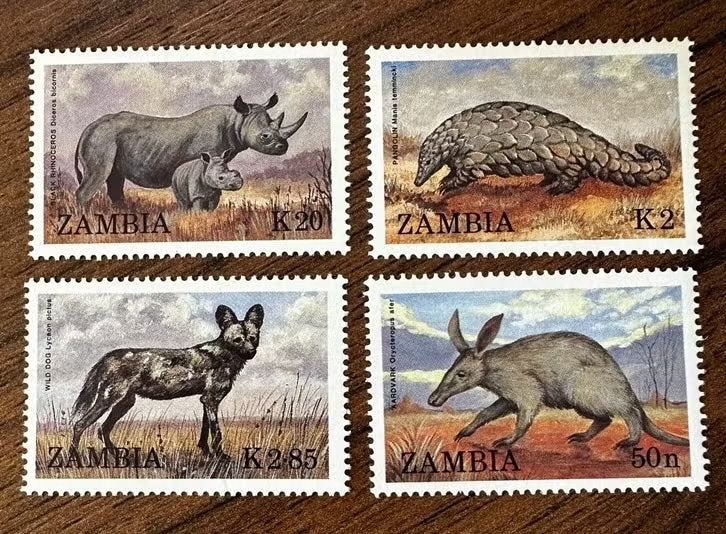 Zambia 1988 Dieren Postfris - Neushoorn, Pangolin, Wilde Hon, Ophalen of Verzenden, Zambia, Postfris