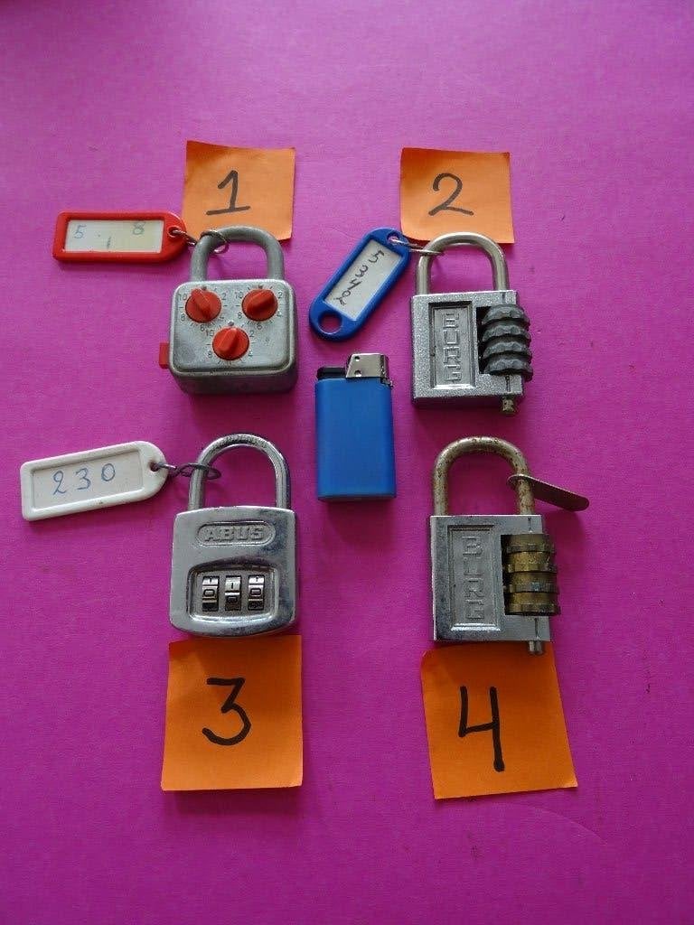 4 oude vintage code cijfer hangsloten hangslot slot sloten, Ophalen of Verzenden