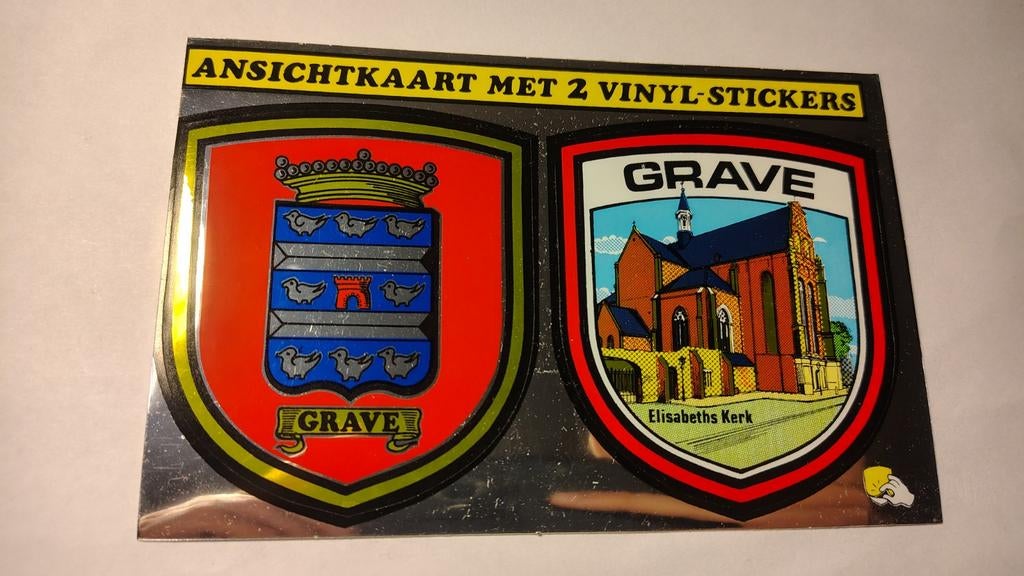 Grave ANSICHTKAART MET 2 VINYL-STICKERS Elisabeths Kerk, Verzamelen, Ophalen of Verzenden, 1980 tot heden