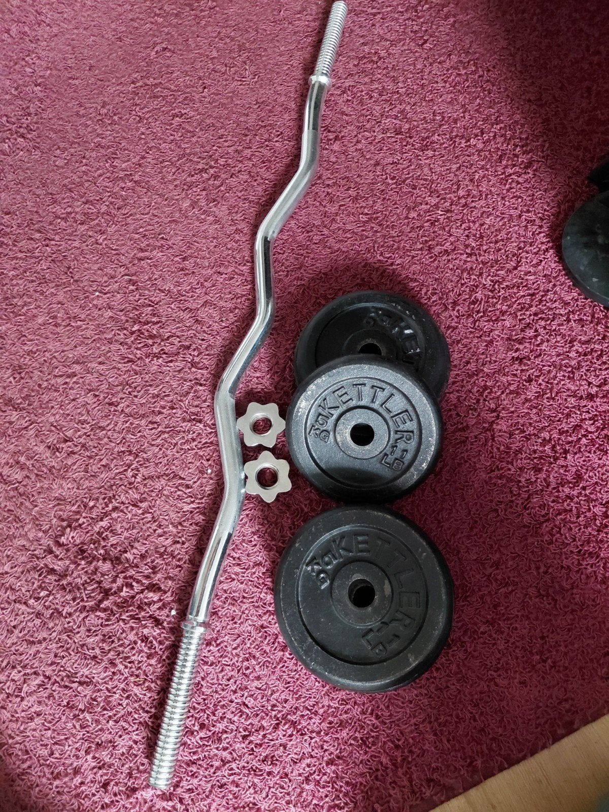 EZ curl bar met gewichten, Sport en Fitness, Ophalen, Zo goed als nieuw, Benen, Dumbbell
