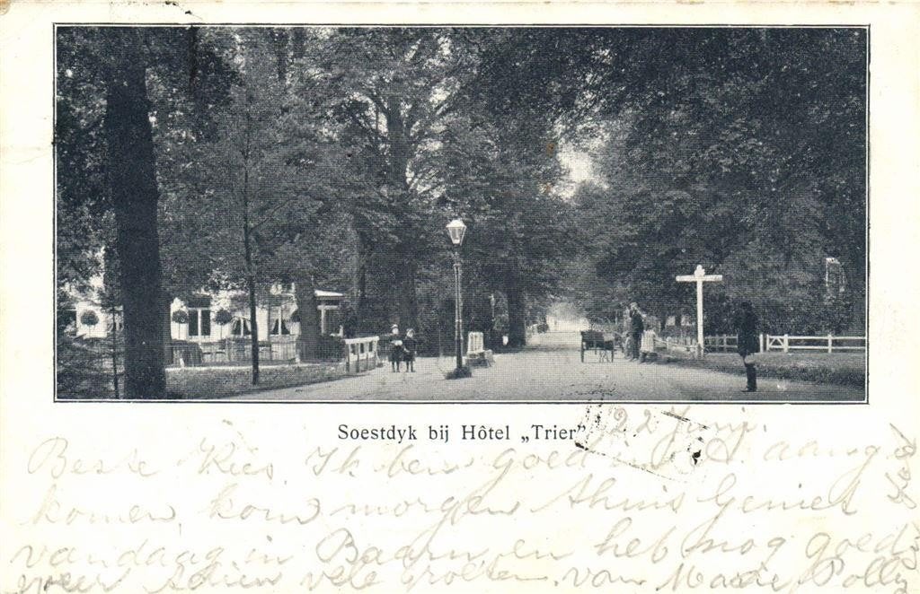 Soestdyk bij Hotel Trier - Soestdijk - volk kar - 1902 gelop, Ophalen of Verzenden, Voor 1920, Gelopen, Utrecht
