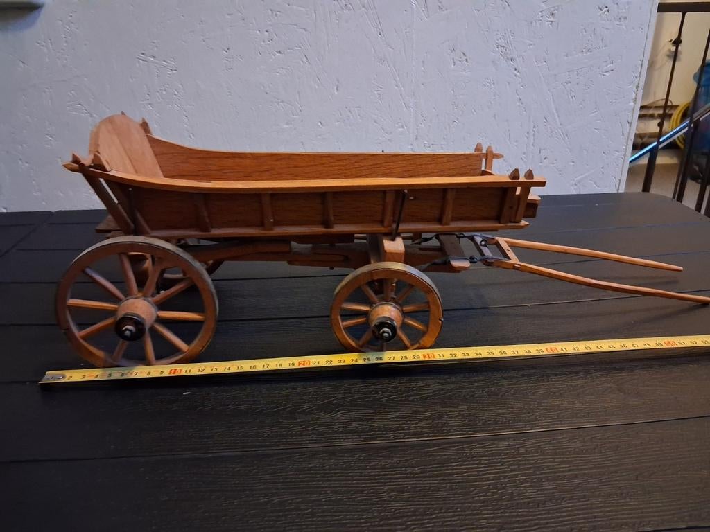 Miniatuur Handgemaakte Houten Boerenwagen - Decoratie, Overige merken, Gebruikt, Ophalen of Verzenden, Groter dan 1:32