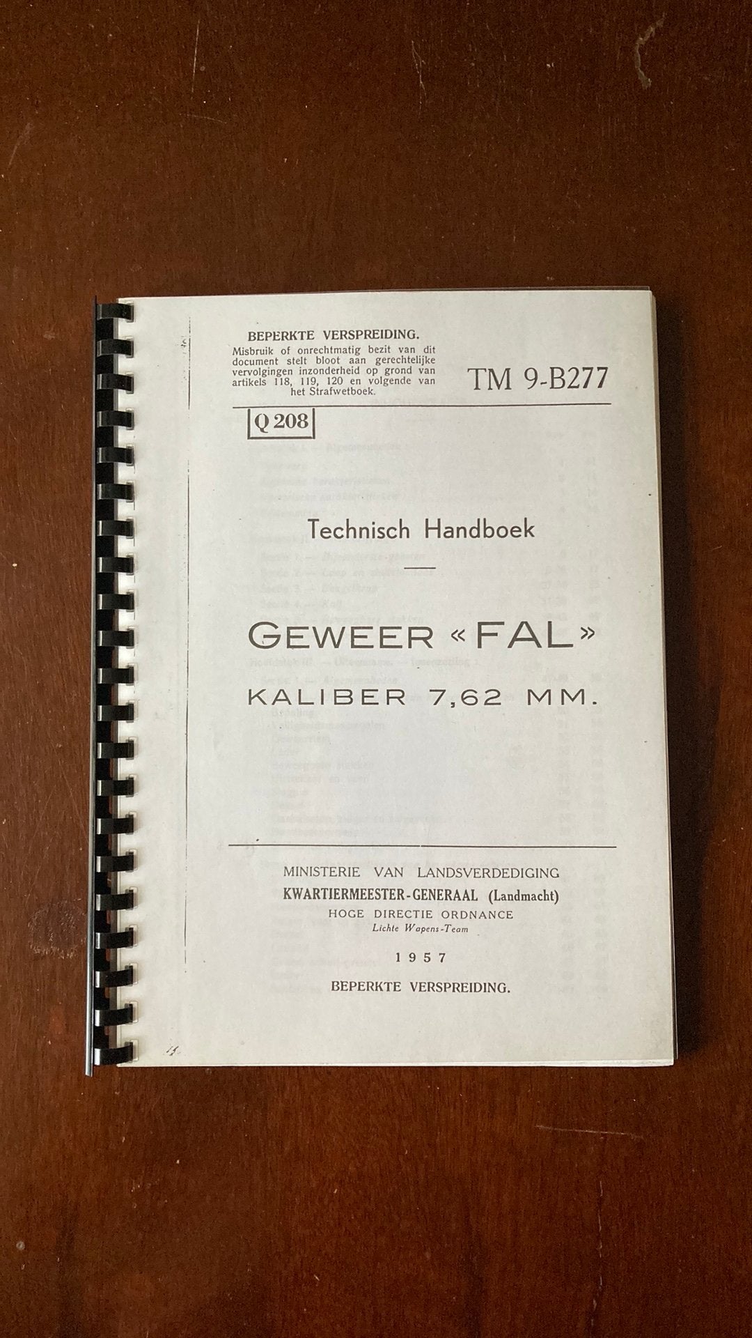 handleiding FAL (reproductie TM9-B277 1957, Verzamelen, Militaria | Algemeen, Ophalen of Verzenden, Landmacht, Nederland, Boek of Tijdschrift