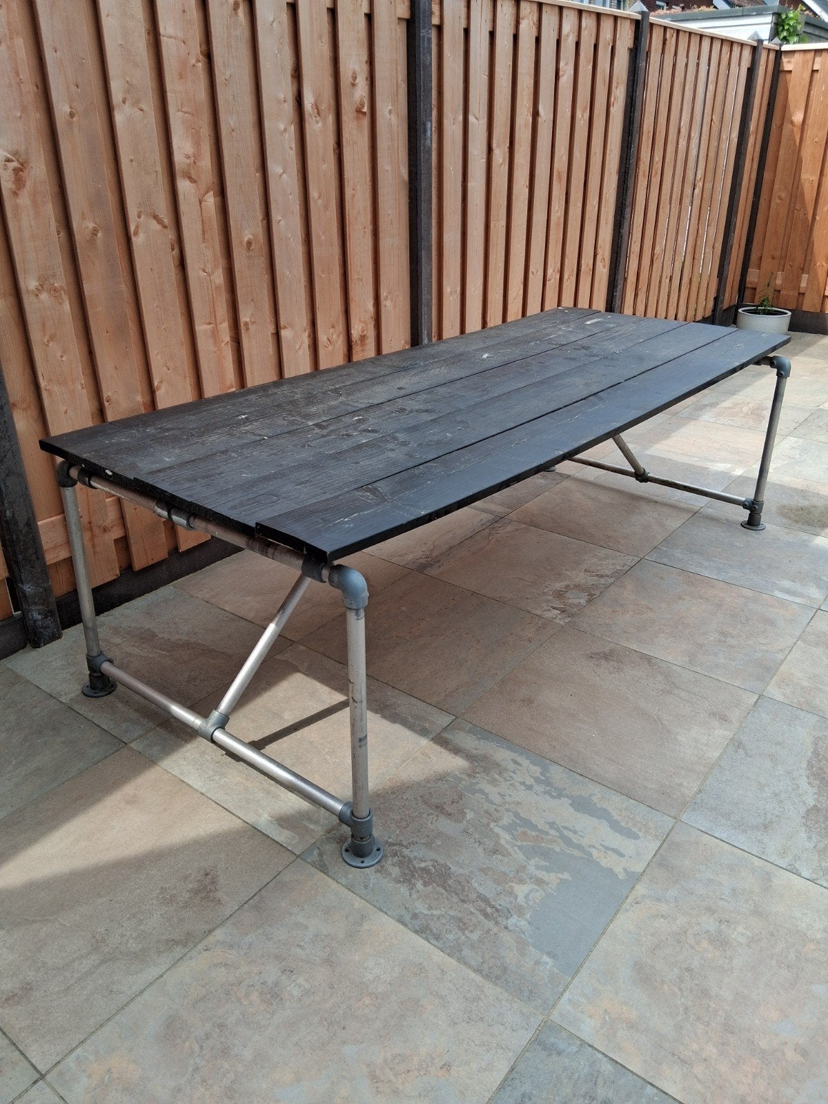 Steigerbuis tafel met Douglas houten blad (240x100x74cm), Tuin en Terras, Tuintafels, Ophalen, Rechthoekig