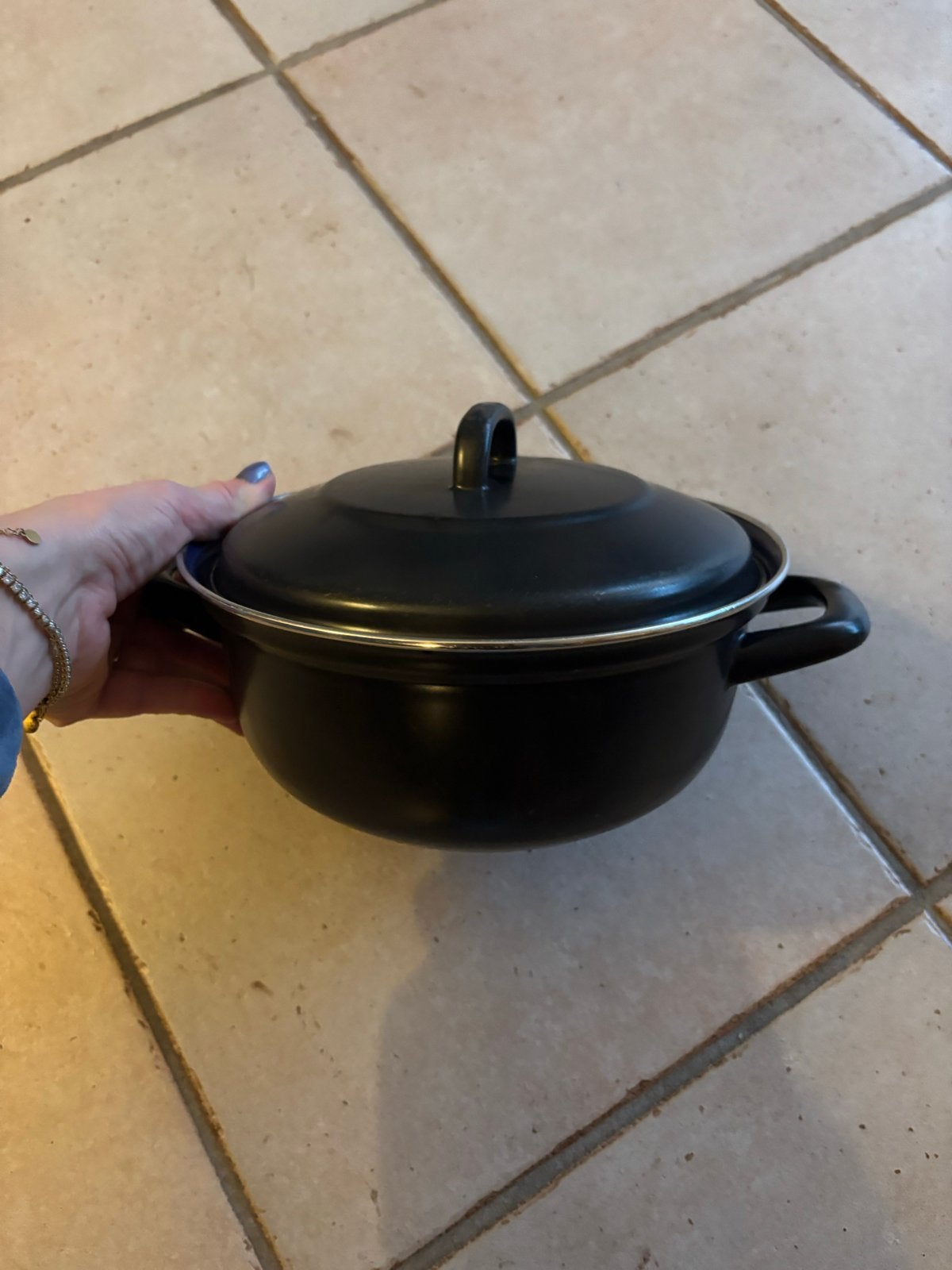 Braadpan Zwart/Blauw met deksel, Met deksel, Ophalen of Verzenden, Gebruikt, Braadpan