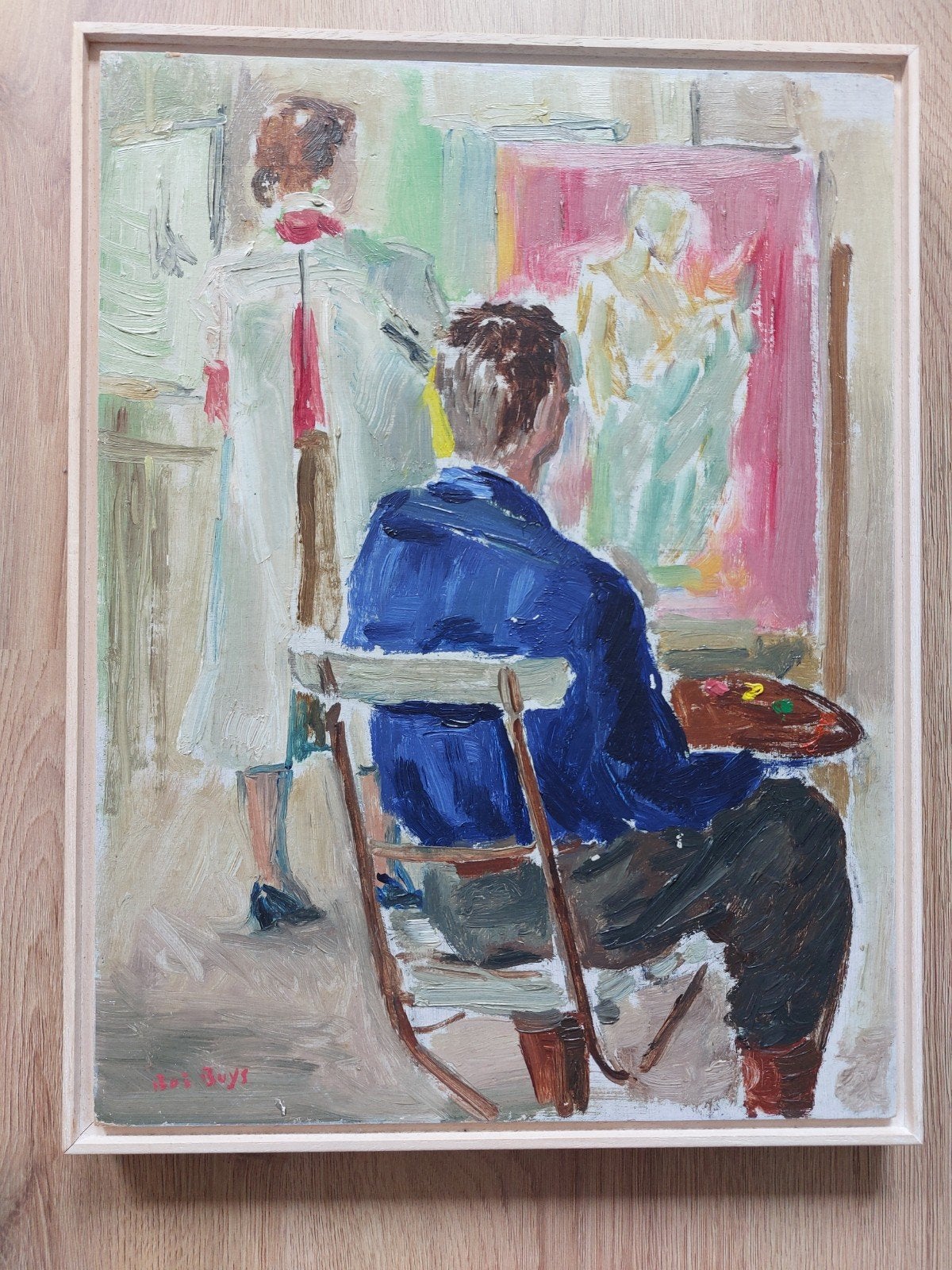 Bob Buys "Schilderklas" olieverf op board, Antiek en Kunst, Kunst | Schilderijen | Klassiek, Ophalen of Verzenden