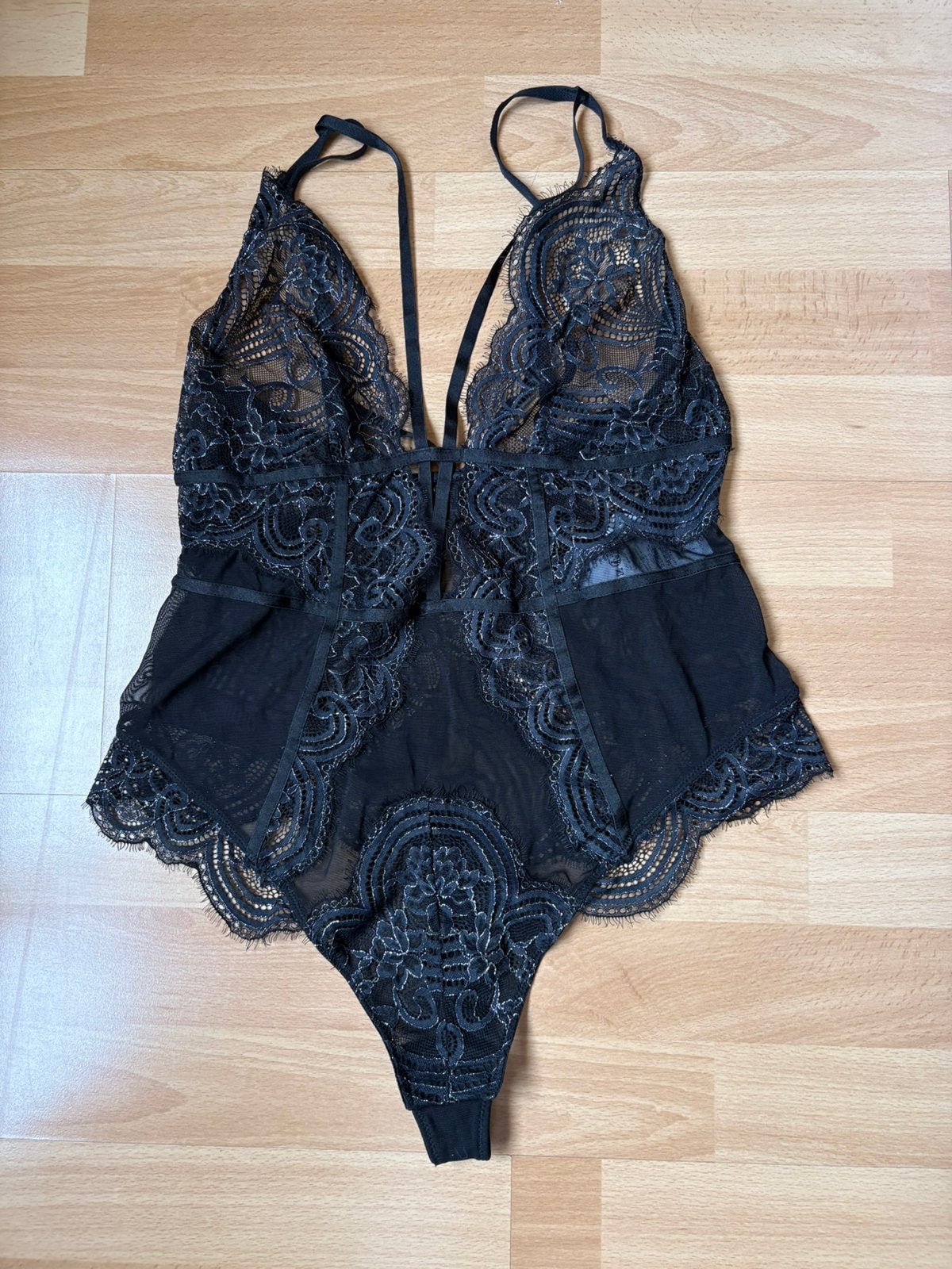 Hunkemöller kanten string body zwart metallic glitter -, Ophalen of Verzenden, Zwart, Body of Korset