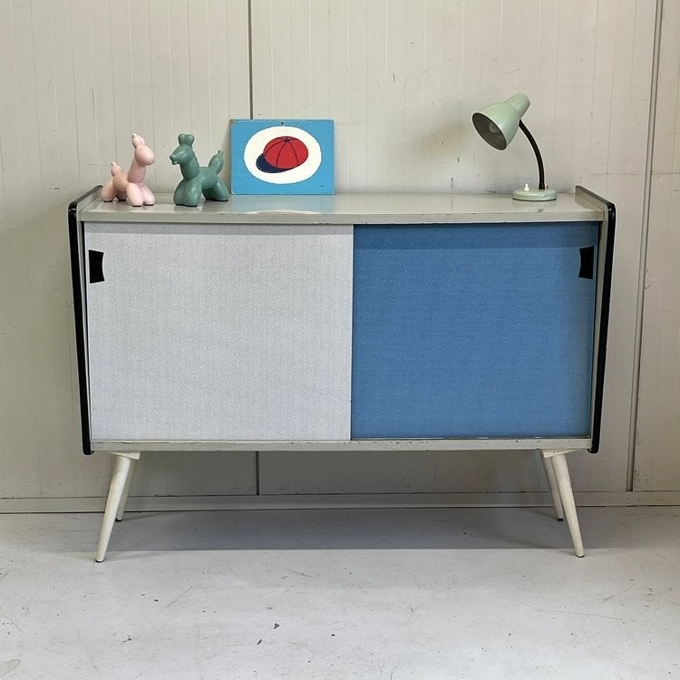 Te gekke vintage schoolkast dressoir schuifdeuren opberger, Ophalen, Gebruikt, Onbekend, Onbekend