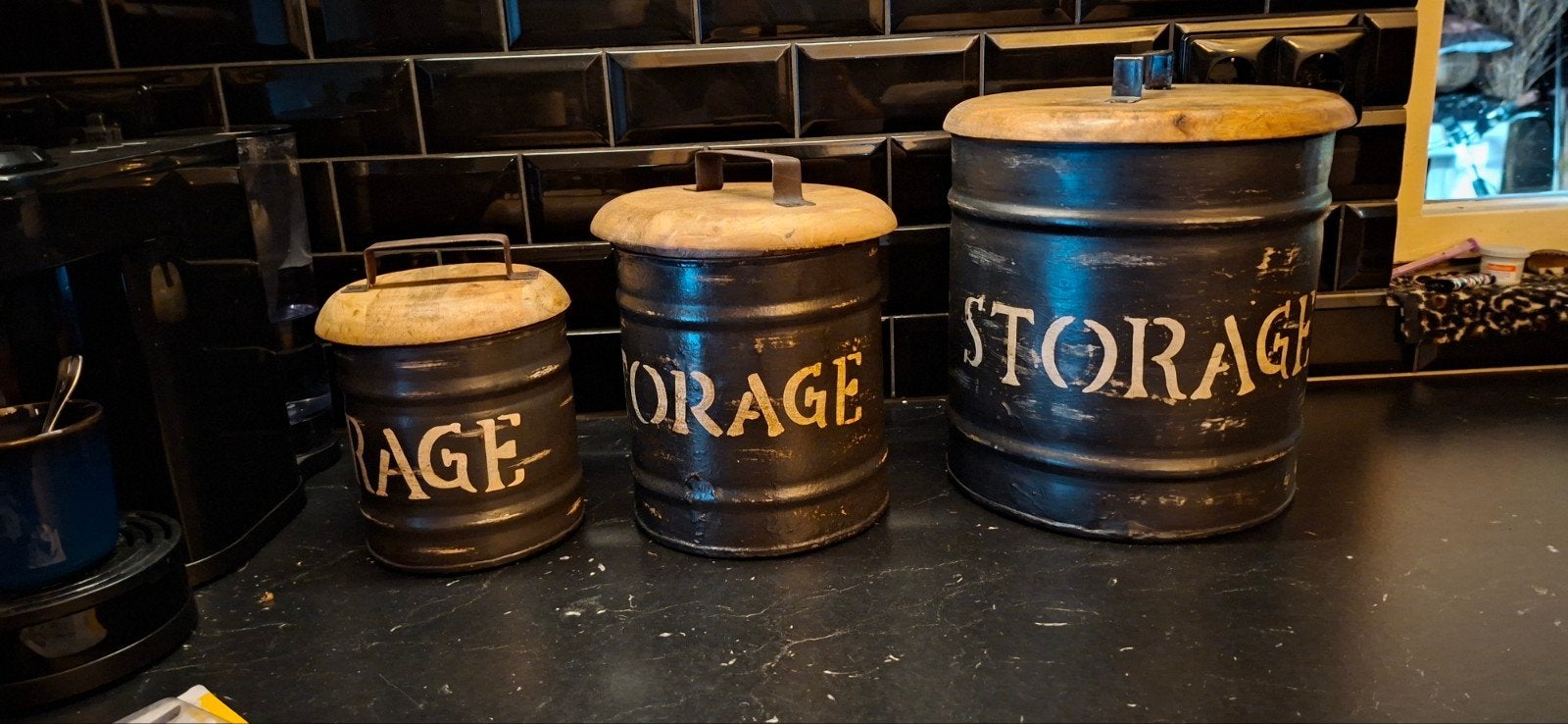 Vintage broodtrommel en voorraadpotten set, Ophalen of Verzenden