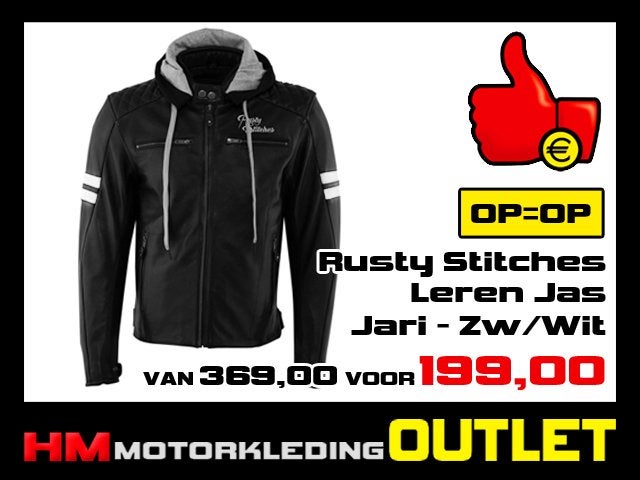 Leren Motorjas Rusty Stitches Jari Zwart-Wit - M, Info@huybersmotoren.nl, HM - Sale, NL, Jas | leer