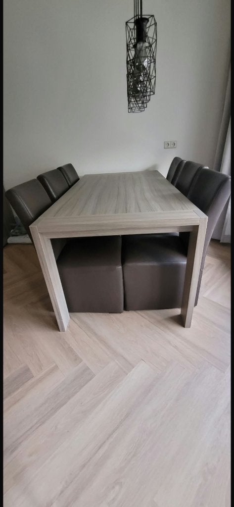 Eettafel+ ledere stoelen, salontafel tv meubel kast, Ophalen, Gebruikt, 6 tot 8 stoelen