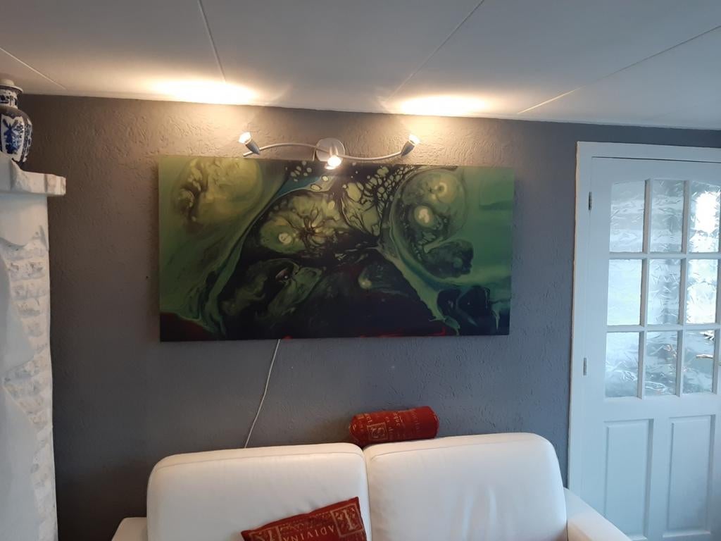 Groot abstract organisch kunstwerk 1,2x0,60m met plexiglas, Ophalen