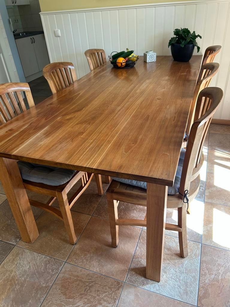 Grenen eettafel met 6 stoelen, Huis en Inrichting, Tafels | Eettafels, Ophalen, Gebruikt, 50 tot 100 cm, Vijf personen of meer