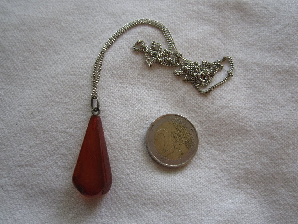 29.   Oude ketting zilver 800+hanger barnsteen,, Ophalen, Overige materialen, Hanger