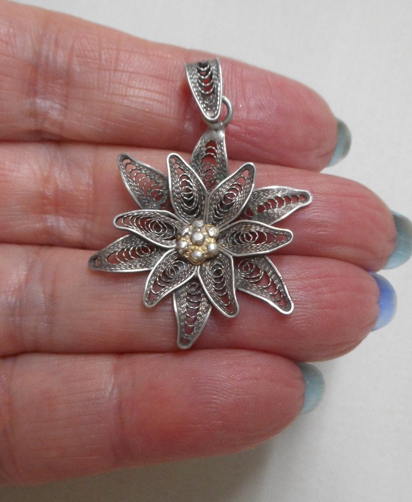 Zilveren vintage edelweiss hanger nr.745, Verzenden, Zo goed als nieuw, Bloem of Plant, Zilver