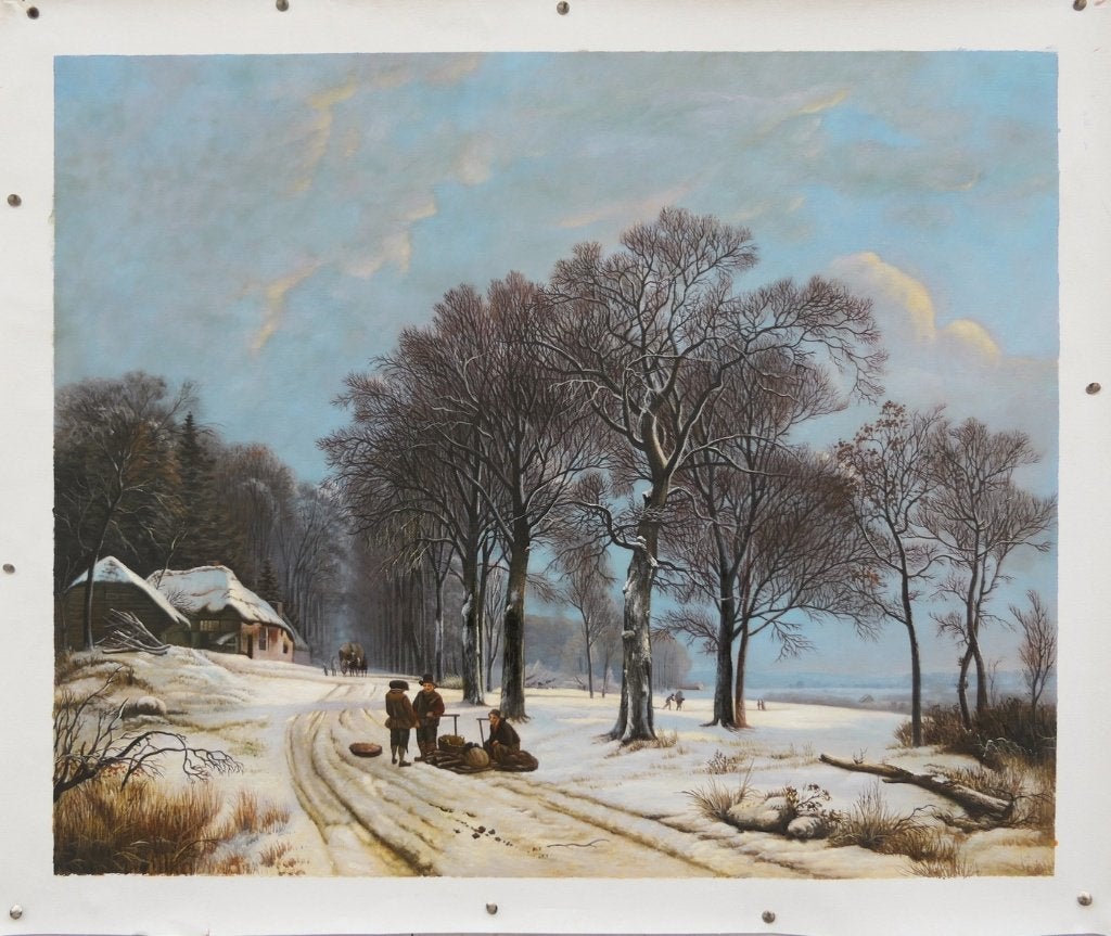 Olieverf replica B.C. Koekkoek: Winterlandschap, Olieverf, Klassiek, Doek, Verzenden