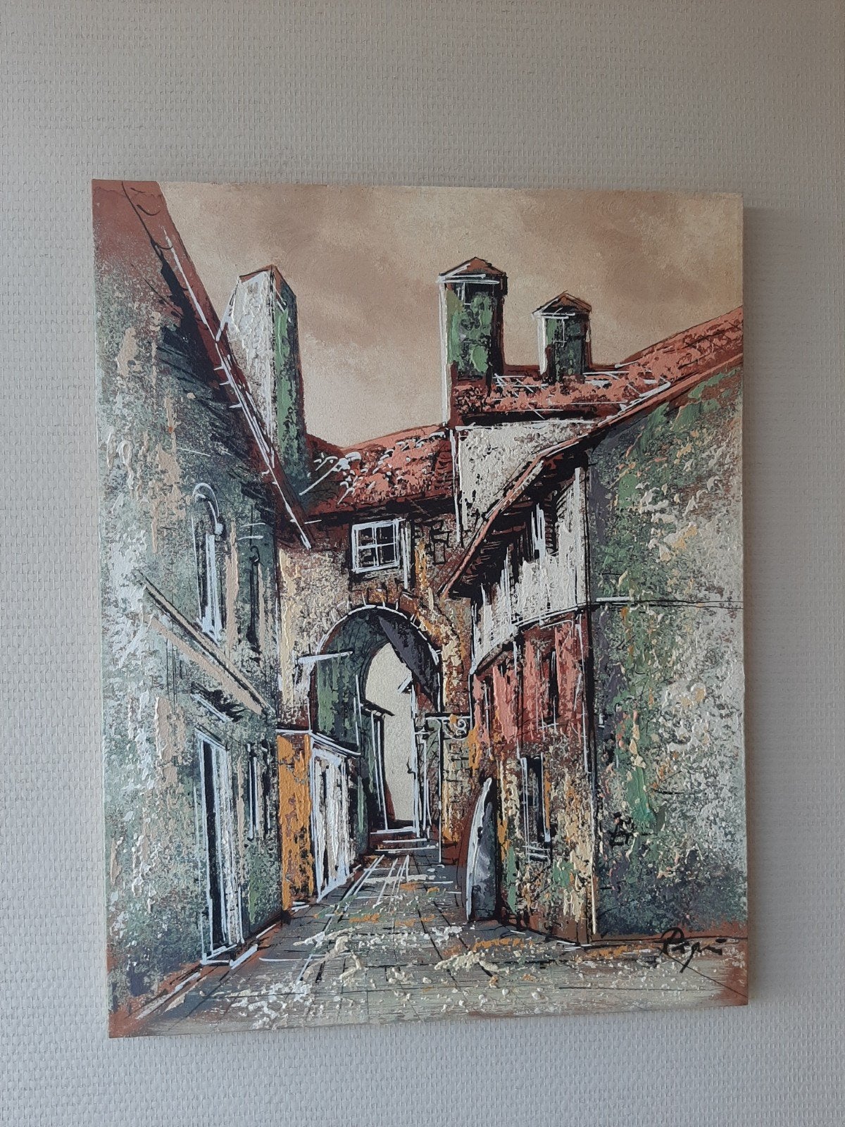 Schilderij stadsgezicht buje istrie Kroatië, Ophalen of Verzenden