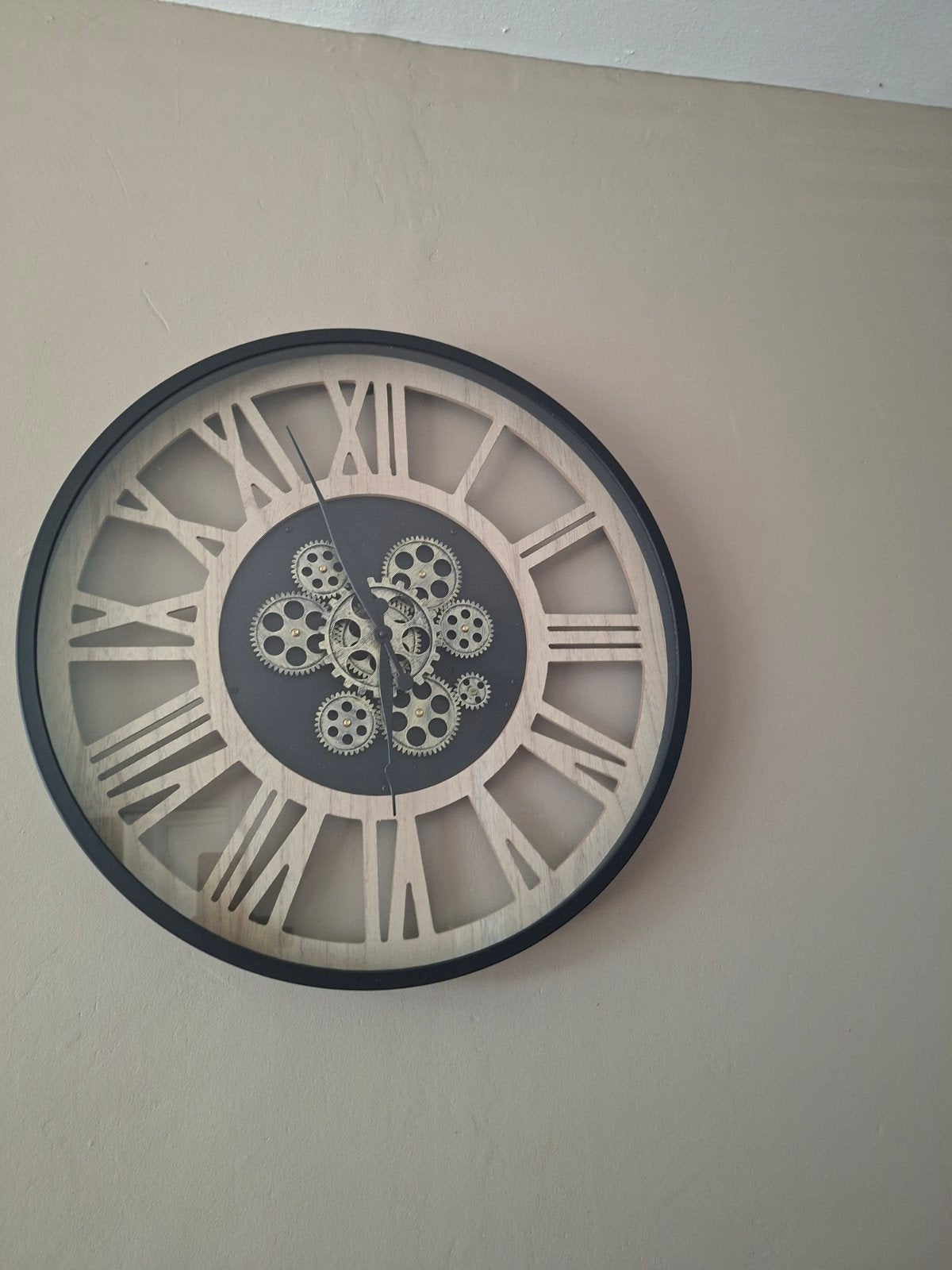 Grote wandklok met zichtbare tandwielen - 57cm, Antiek en Kunst, Antiek | Klokken, Ophalen