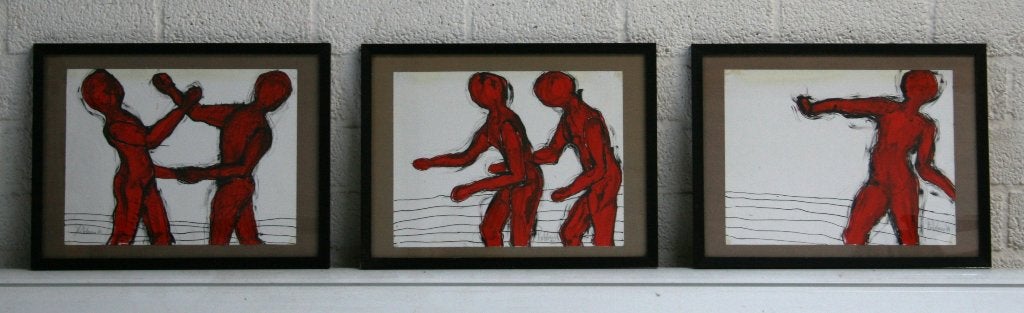 Drieluik van Rob Robbers 1981, bieden vanaf €90, Antiek en Kunst, Kunst | Schilderijen | Modern, Ophalen, Papier/karton, Overige technieken