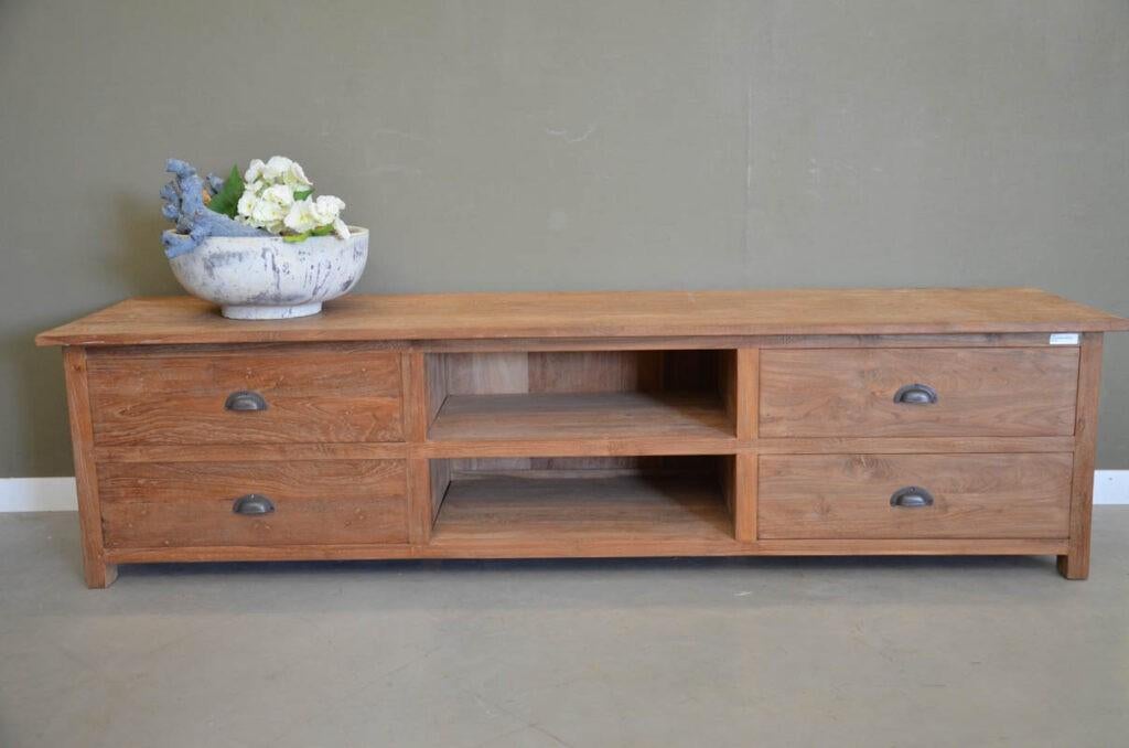 Teak tv-meubel 200 cm, Verzenden, Nieuw, Hout