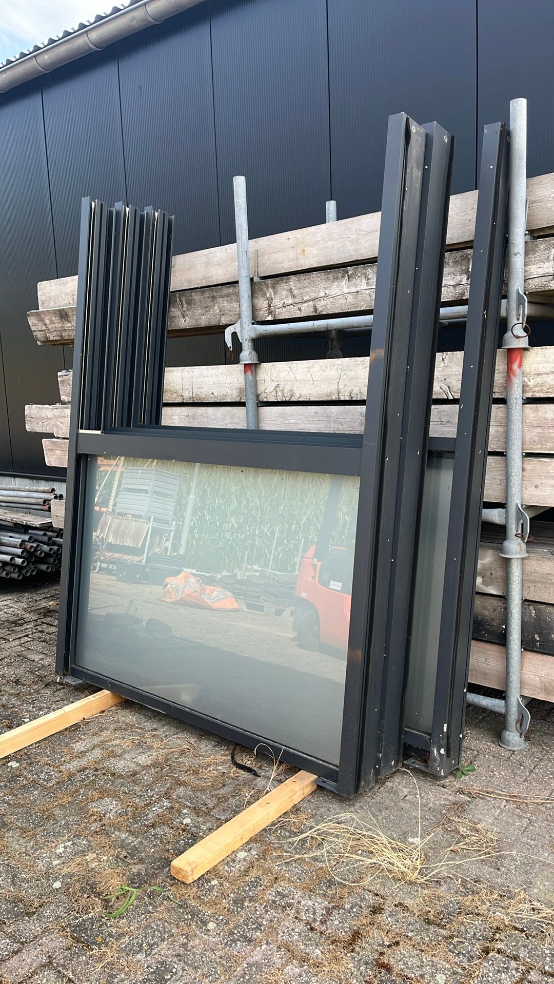Aluminium glazen schuifwanden, Doe-het-zelf en Verbouw, Kozijnen en Schuifpuien, Ophalen, Zo goed als nieuw, Hout, Raamkozijn