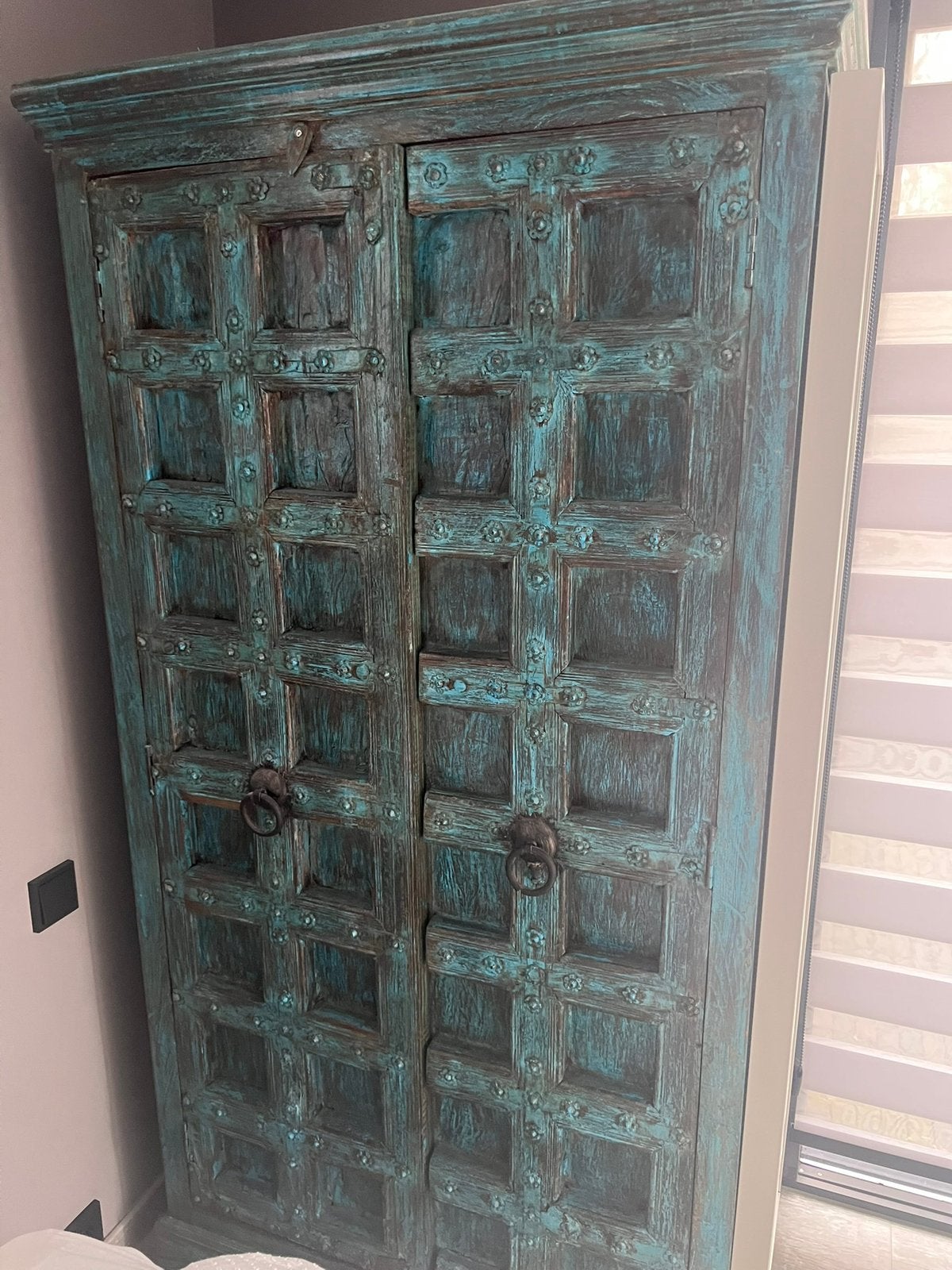 Zwaarre turquoise kast met 4 legplanken, Ophalen