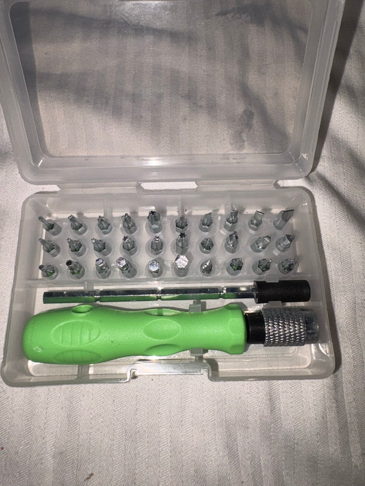 Mini Schroevendraaierset met diverse bits, Ophalen of Verzenden, Gebruikt, Schroevendraaier