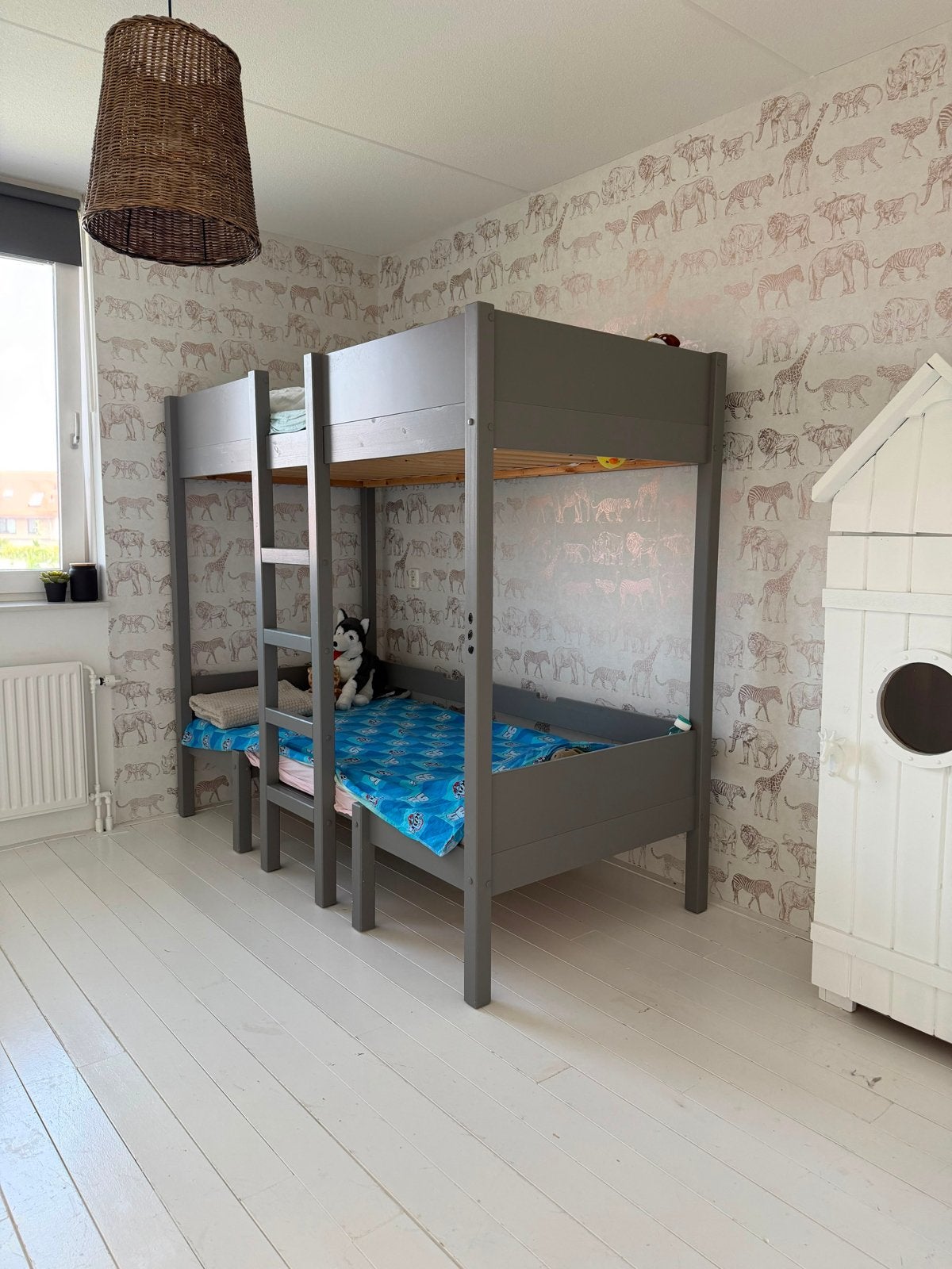 Antraciet hoogslaper incl. Lades en bankje/tafel (logeerbed), Ophalen, Hoogslaper, Eenpersoons, 160 tot 180 cm