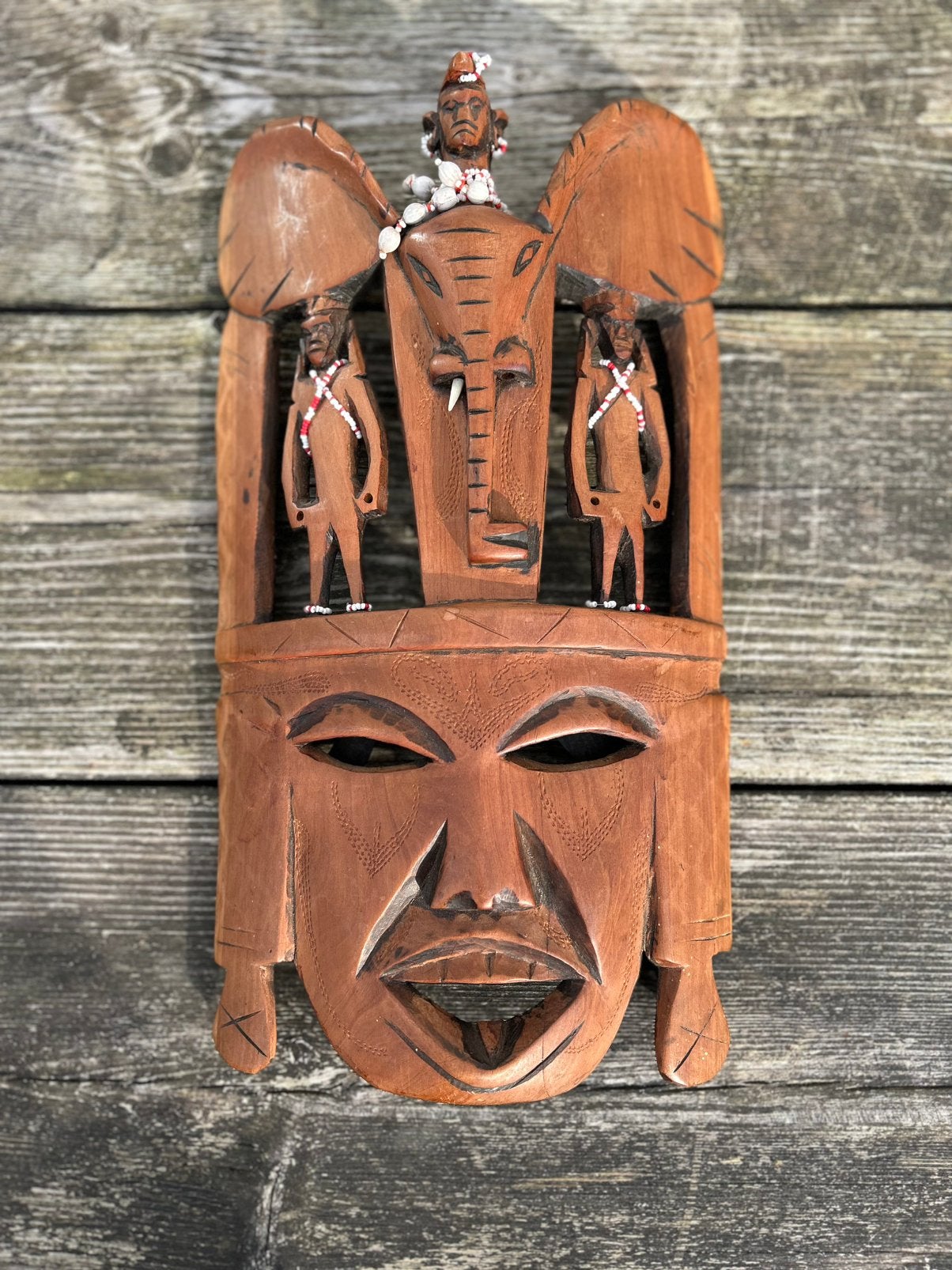 Antiek handgesneden Afrikaans houten masker, Hout, Afrika, 39 cm, Ophalen of Verzenden