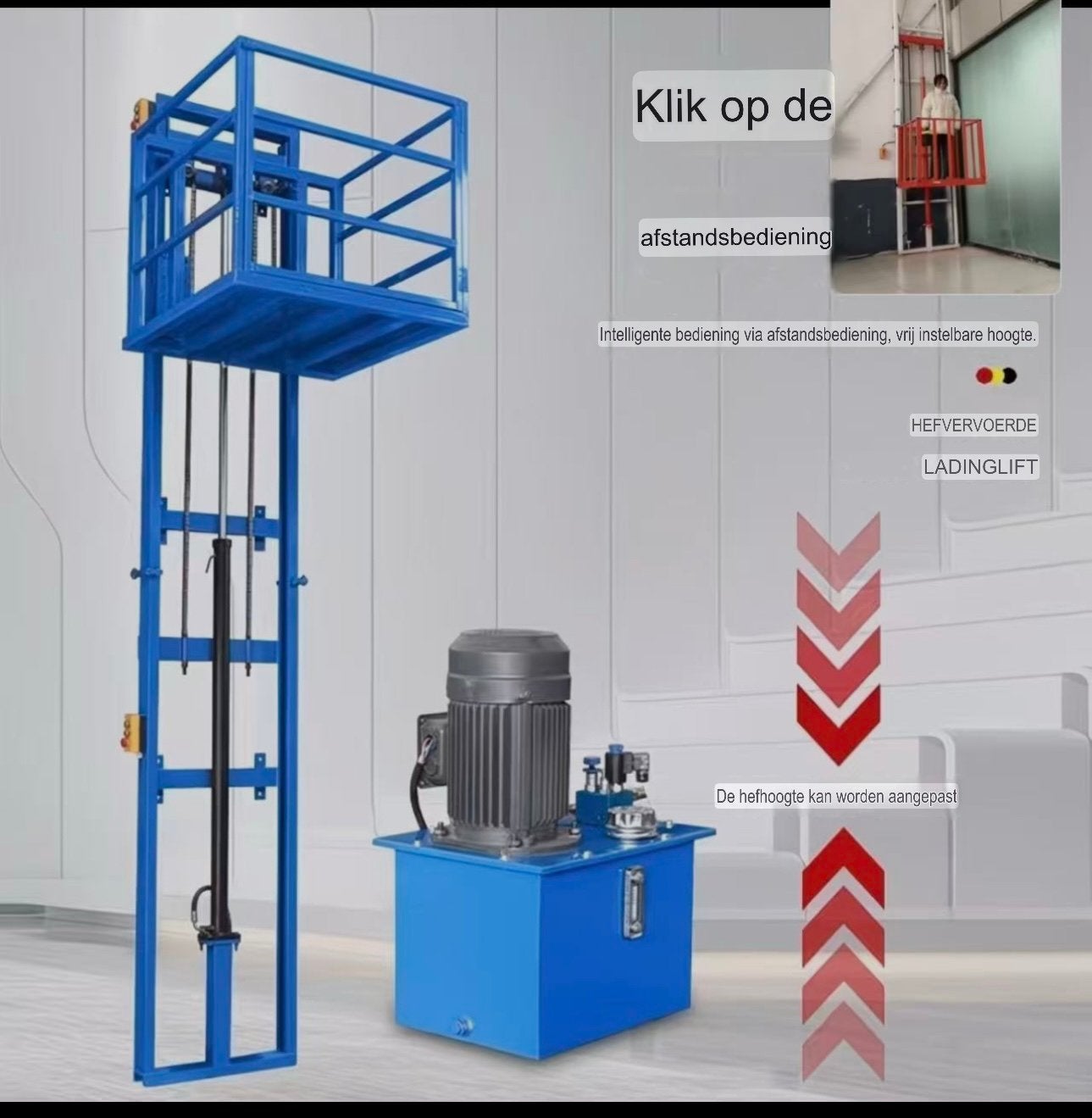 Hydraulische goederenlift / hefplatform, Ophalen