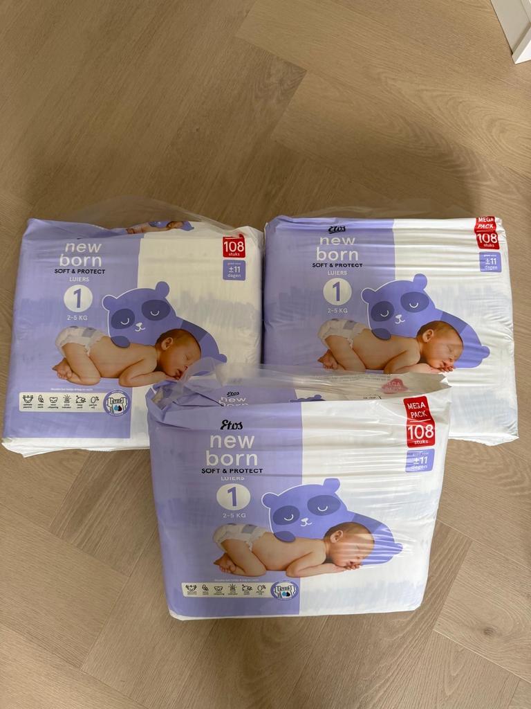 3 pakken Etos luiers maat 1 (2-5 kg) NIEUW, Ophalen of Verzenden, Nieuw