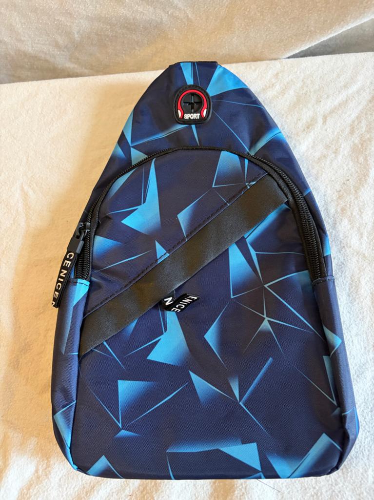 Stijlvolle Schoudertas / Sling Bag - Blauw Geometrisch Patro, Overige merken, Ophalen of Verzenden, 30 tot 45 cm, Minder dan 25 cm