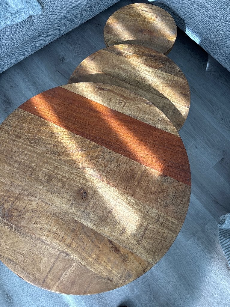 Mango salontafeltjes – 3-delige set, Ophalen, Landelijke/industriële uitstraling, 50 tot 100 cm, Rond