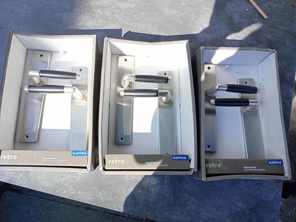 3x Nieuwe Gamma Retro Deurkrukset Blind Zwart, Doe-het-zelf en Verbouw, Hang- en Sluitwerk, Ophalen of Verzenden, Nieuw, Rvs, Klink of Kruk