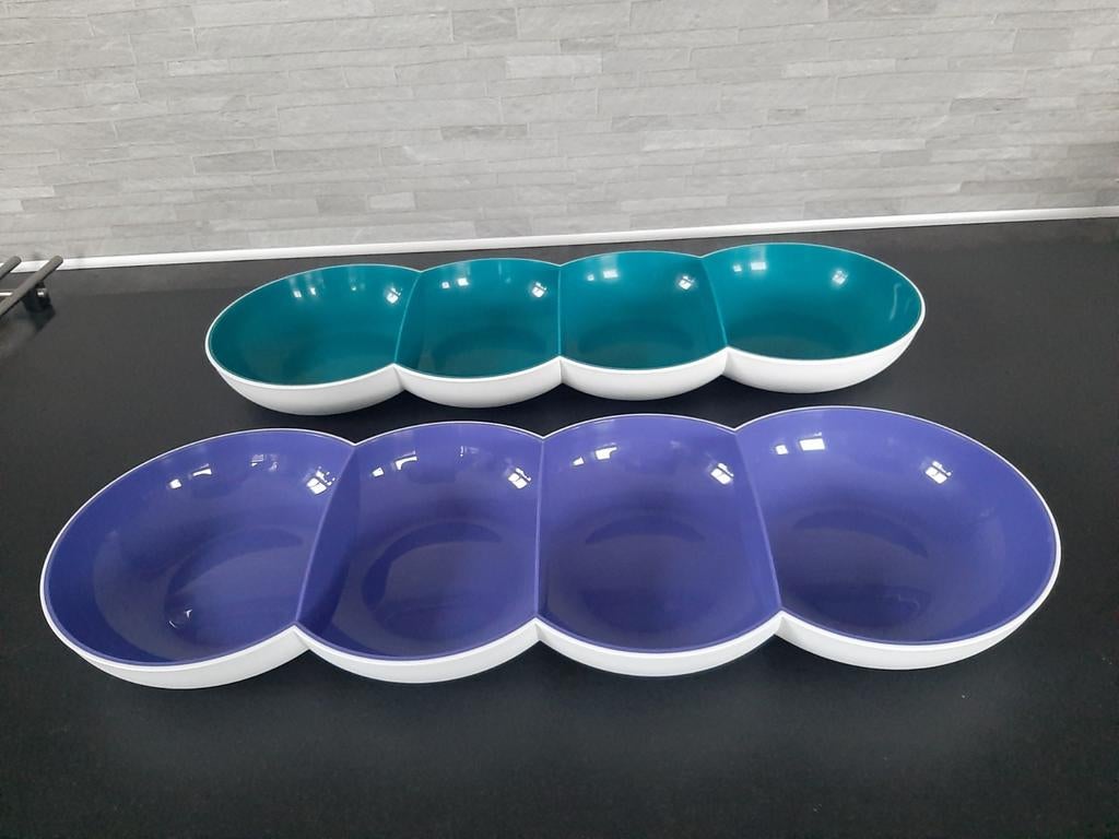 Tupperware Allegra tappas / Snackschaal 4 vaks VA PST OF SET, Ophalen of Verzenden, Zo goed als nieuw, Blauw, Schaal