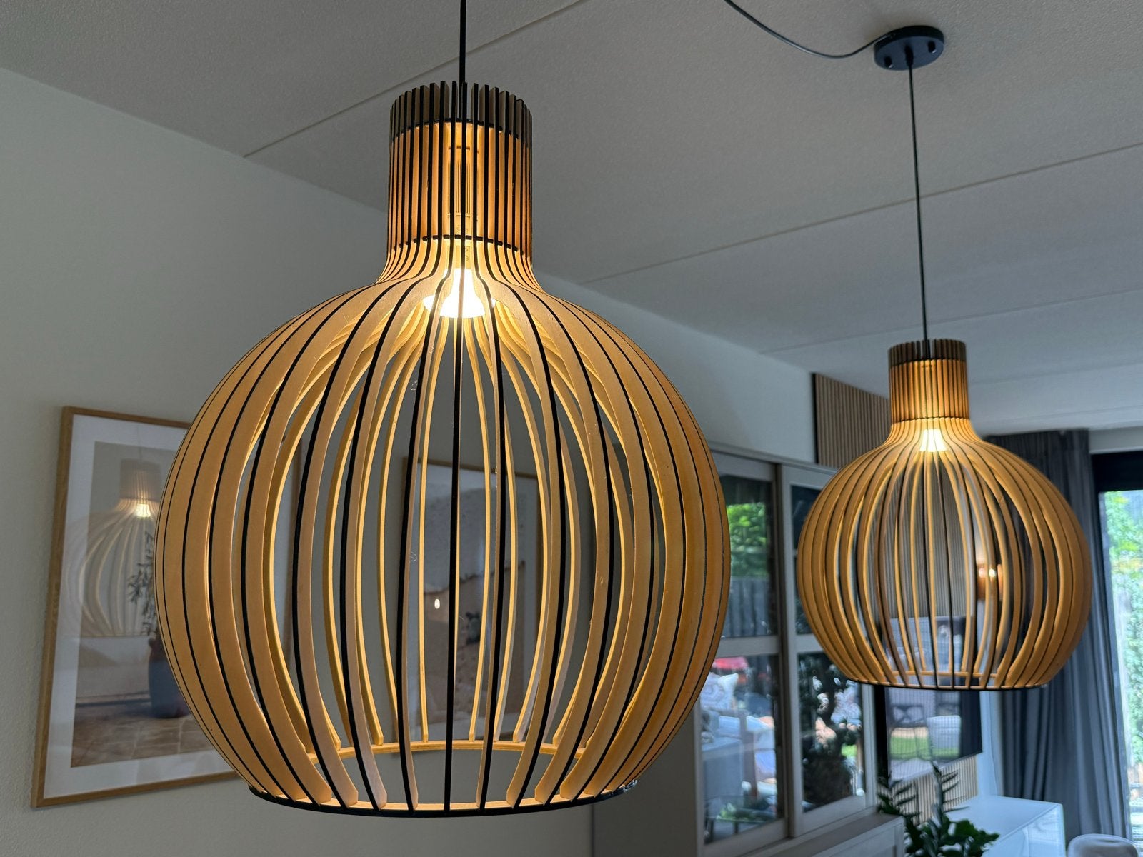 2 Handgemaakte houten lampen, geïnspireerd op Secto Octo, Huis en Inrichting, Lampen | Hanglampen, Ophalen, Nieuw, Hout