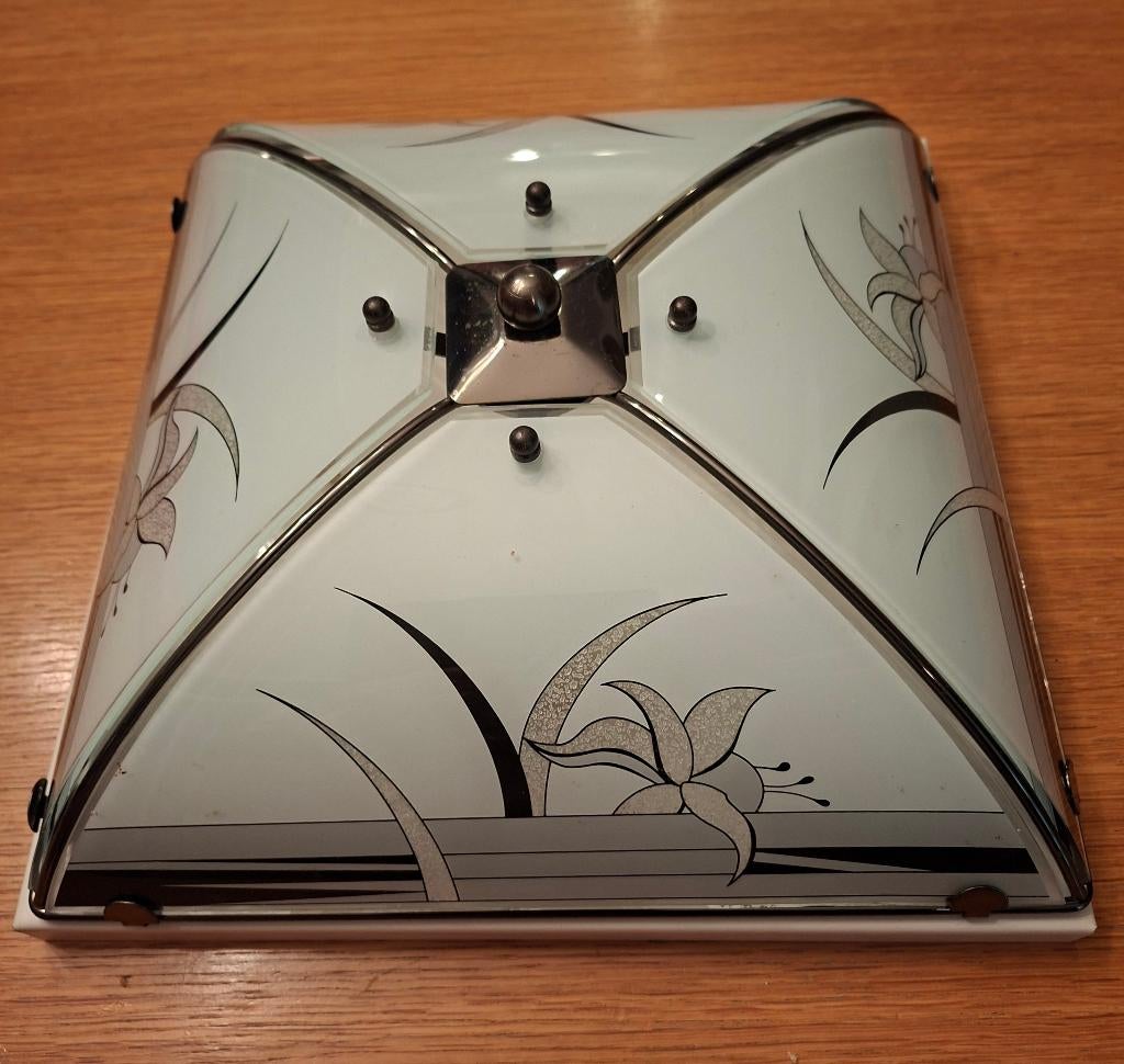 plafonniere, Huis en Inrichting, Lampen | Plafondlampen, Ophalen, Gebruikt, Glas, Art Deco