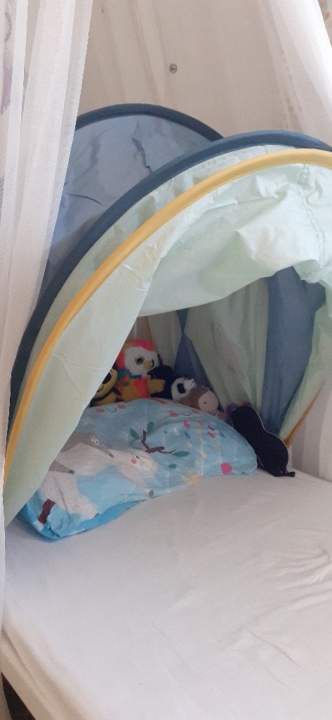 ELDFLUGA Bedtent, blauw/groen, Ophalen, Zo goed als nieuw