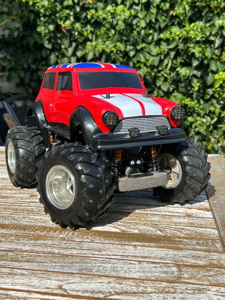 Mini Cooper Monster Truck + verlichting | Tamiya M04 chassis, Elektro, Gebruikt, Auto offroad, Ophalen of Verzenden