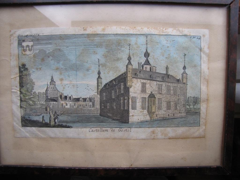Gestel kasteel., Antiek en Kunst, 1800 - 1899, Verzenden, Stadsgezicht, Gravure