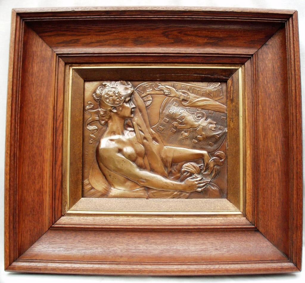 Bronzen plaquette - De Rudder Isidoor., Antiek en Kunst, Kunst | Beelden en Houtsnijwerken, Wanddecoratie, Brons, Art nouveau