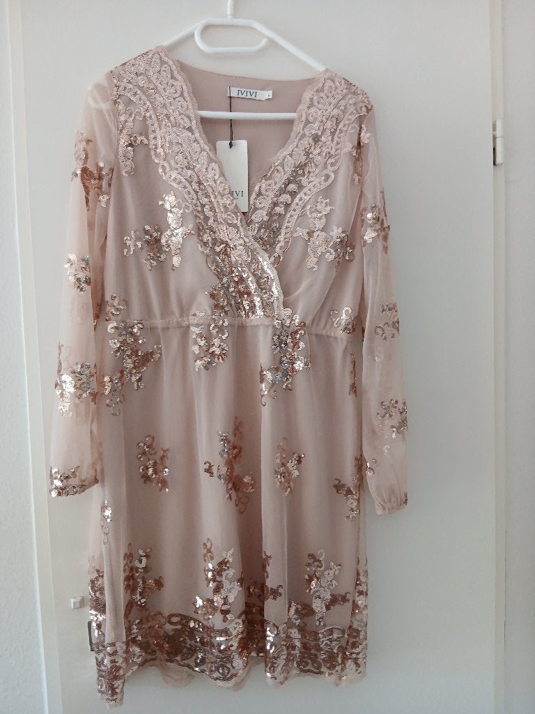 IVIVI Roze Jurk met Pailletten - Maat L, Kleding | Dames, Overige kleuren, Maat 42/44 (L), Nieuw, Ophalen of Verzenden