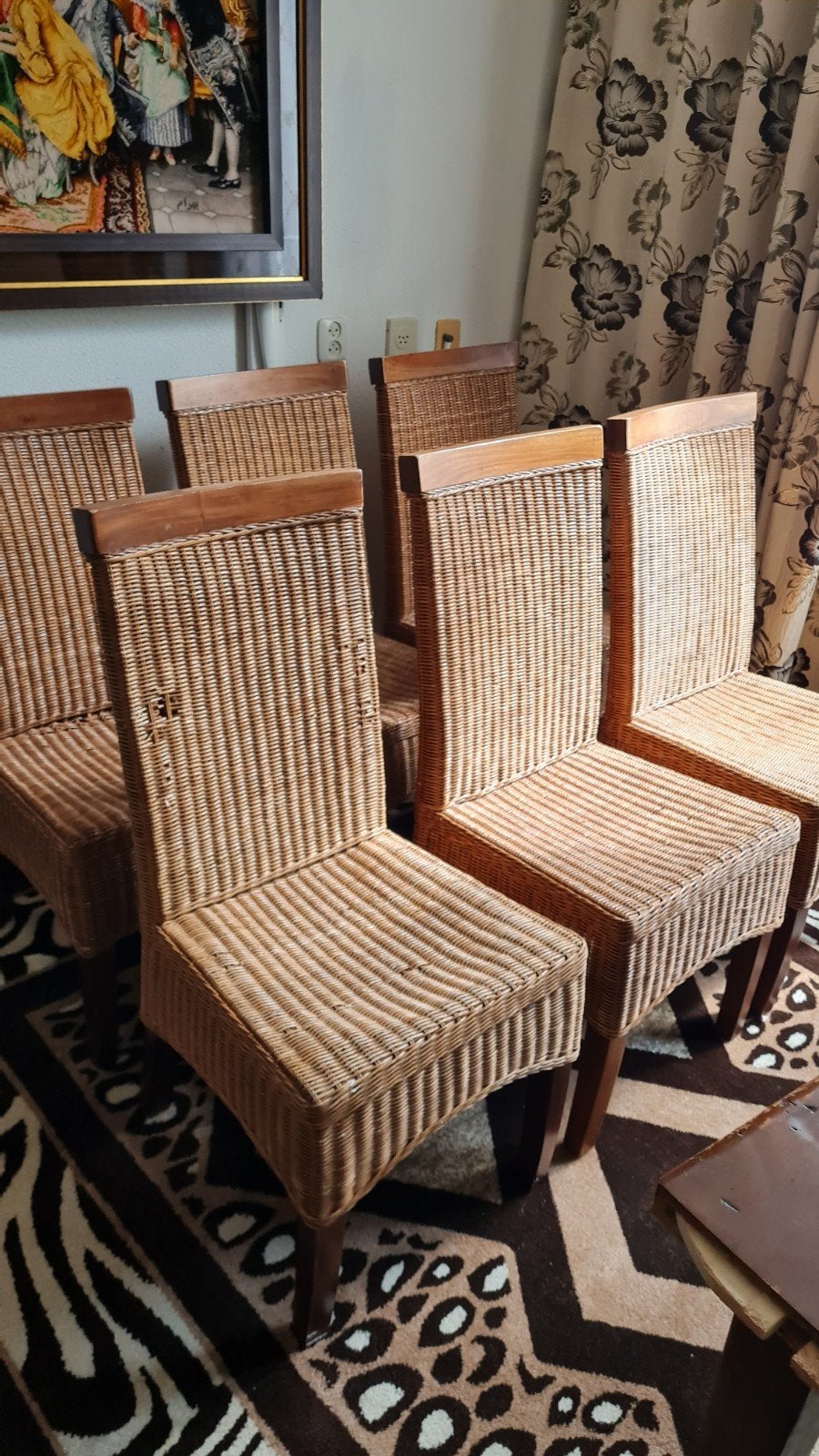 Set van 6 rotan eetkamerstoelen met houten accenten, Ophalen, Gebruikt, Bruin, Landelijk, Natuurlijk
