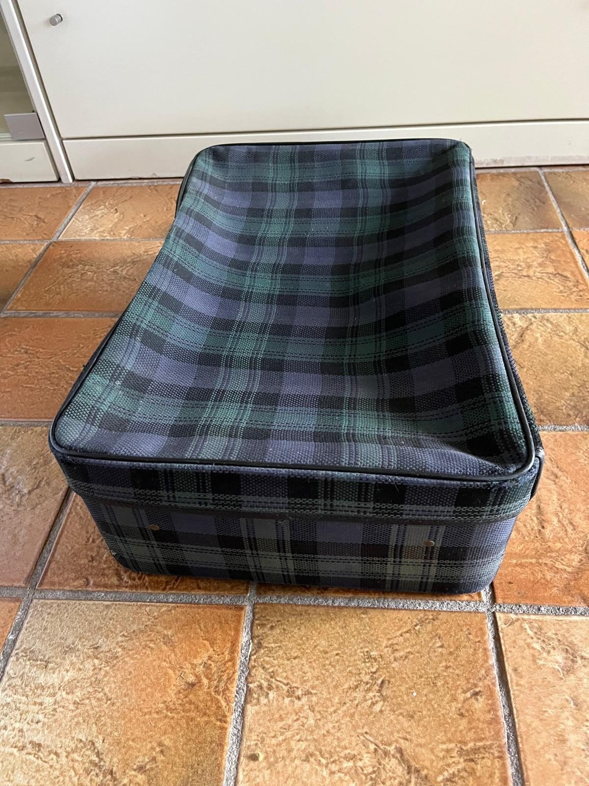 Vintage koffer met Schotse ruit - Groen/Blauw, Ophalen, Gebruikt, Hard kunststof, Slot