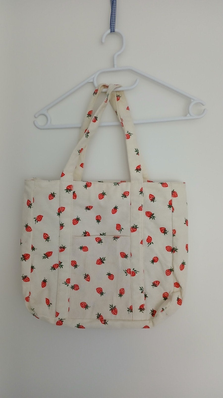 Aardbei ribstof tas | Crèmekleurig | 32x30x8cm, Verzenden, Zo goed als nieuw, Beige, Handtas