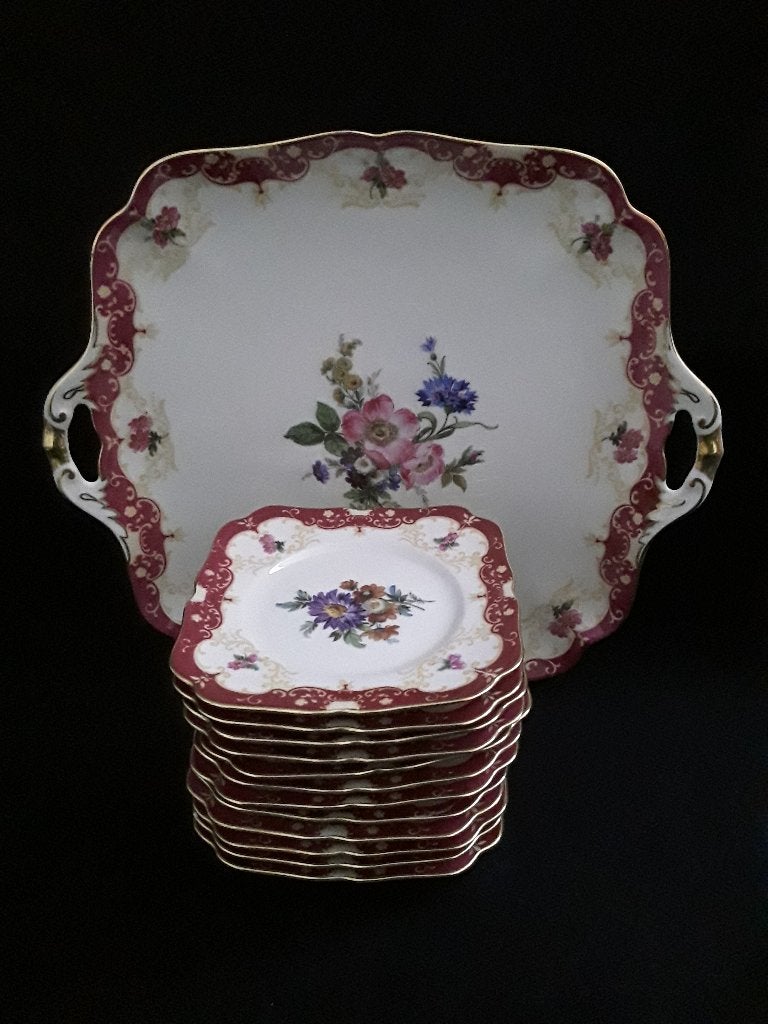 Hutschenreuther barok gebakstel vol goud en bloemen, Antiek en Kunst, Verzenden