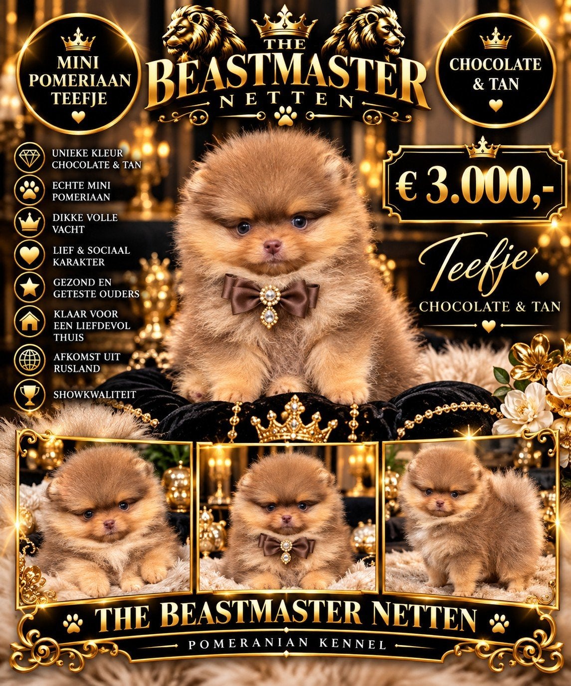 Exclusieve Bear Face Pomeranian pups beschikbaar, Particulier, 15 weken tot 1 jaar, Buitenland, Teef