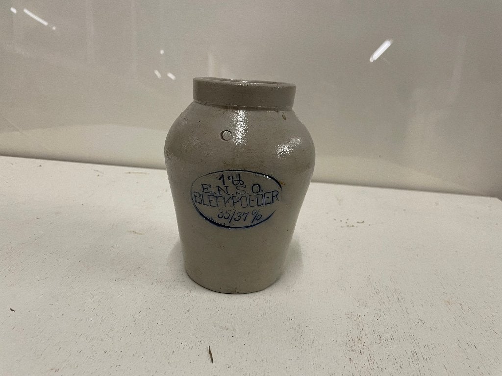 Bleekpoeder pot Grijs gres+text-15hx11d-€20-perfecte staat, Ophalen