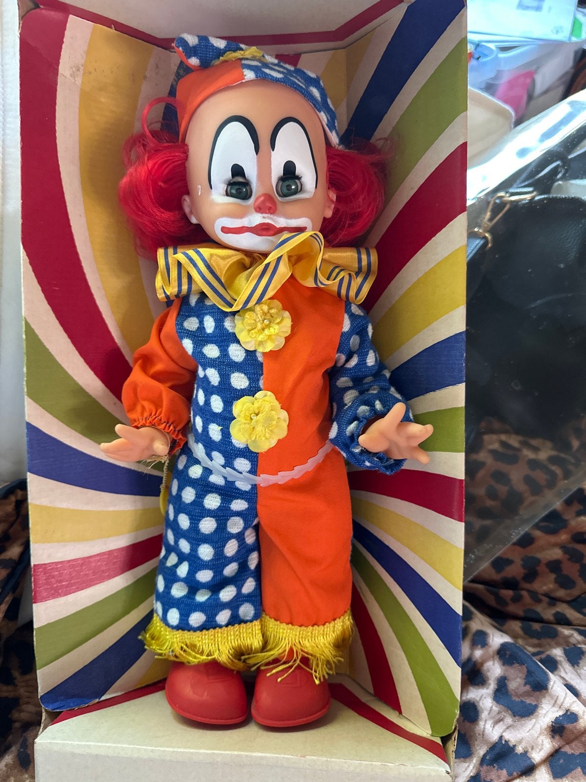 Vintage Jaren '50 Clown Pop in Originele Doos - Zoldervondst, Verzamelen, Ophalen of Verzenden, Zo goed als nieuw, Pop